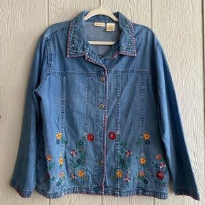 Bobbie Brooks Blue Jean Jacket with Floral Embroidery